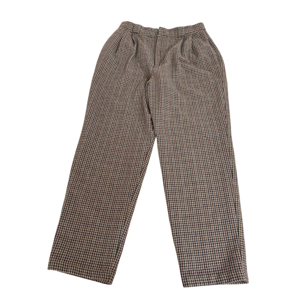 Vintage Savanna Houndstooth Wool Blend Trousers Brown Plaid Pleated Pants Sz 14
